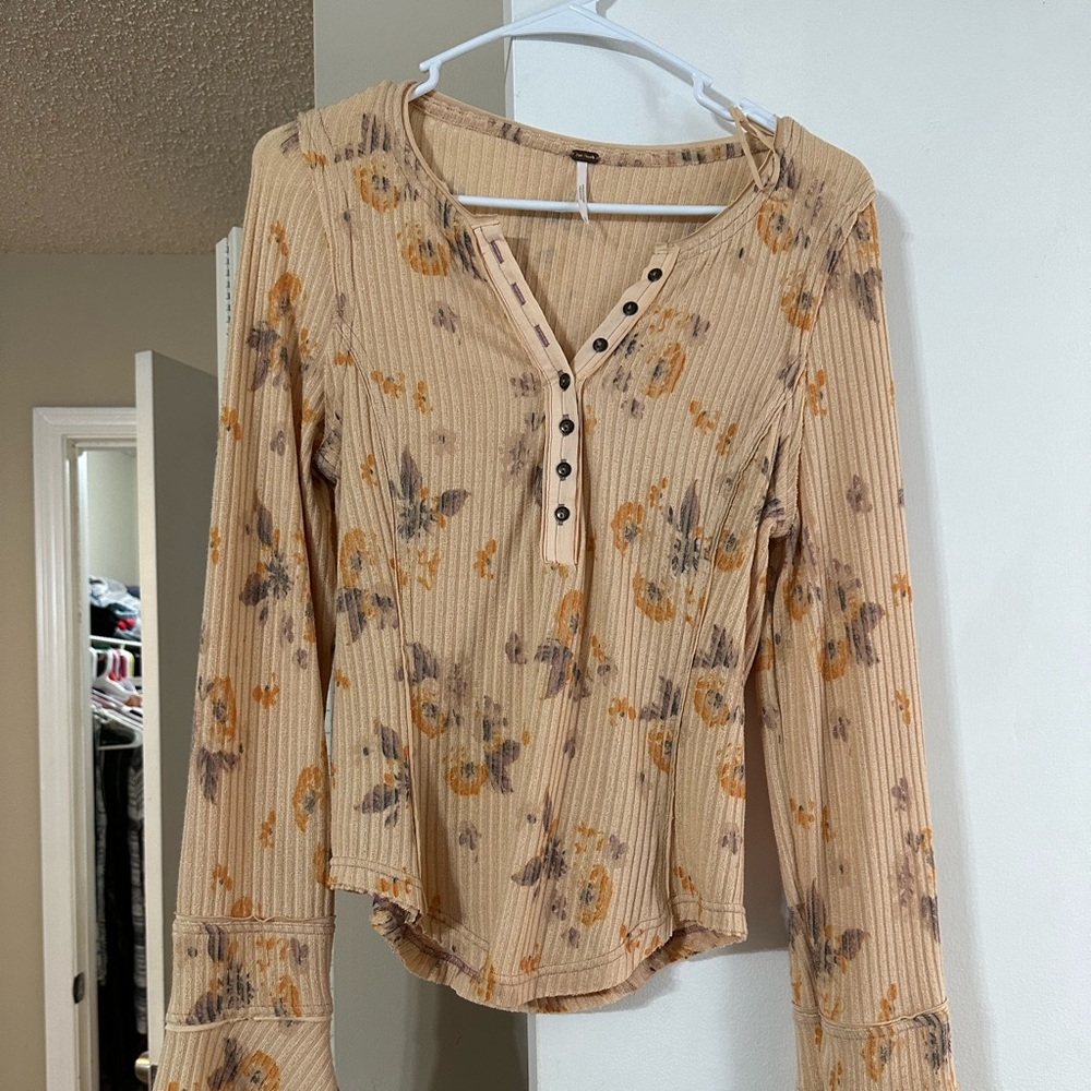 Free People Layer me Henley t-shirt in Just Peachy